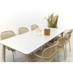 VDG Noa/Sofia stapelbare wicker 6-persoons dining tuinset 220x100 cm. - Latte