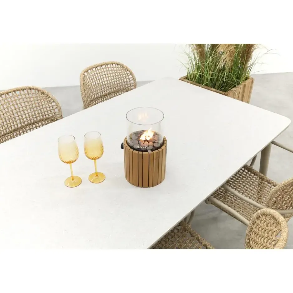 VDG Noa/Sofia stapelbare wicker 6-persoons dining tuinset 220x100 cm. - Latte