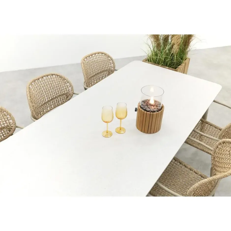 VDG Noa/Sofia stapelbare wicker 6-persoons dining tuinset 220x100 cm. - Latte