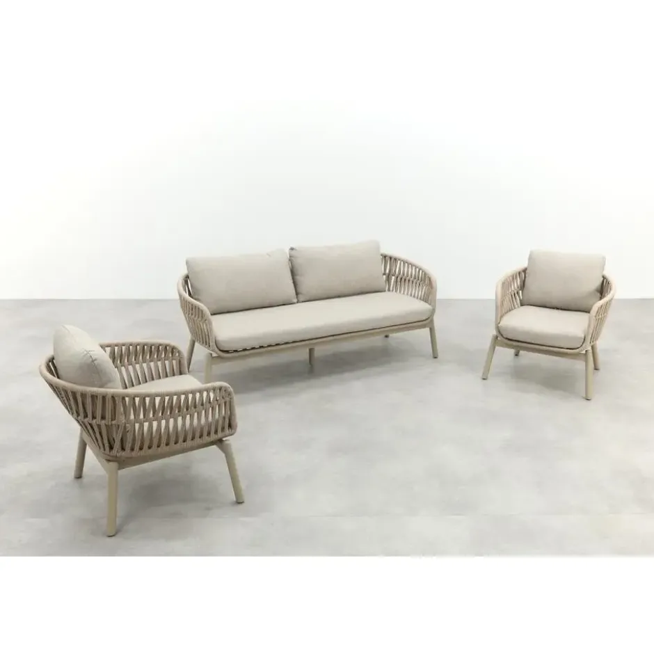 VDG Romeo rope stoel-bank loungeset - Latte