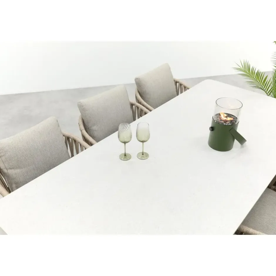 VDG Romeo/Sofia rope dining tuinset voor 6 personen 220x100 cm. - Latte