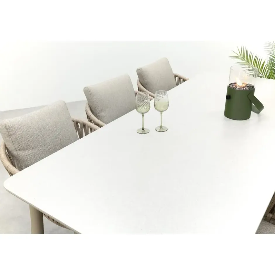 VDG Romeo/Sofia rope dining tuinset voor 6 personen 220x100 cm. - Latte