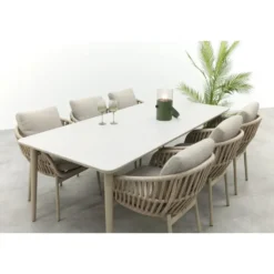 VDG Romeo/Sofia rope dining tuinset voor 6 personen 220x100 cm. - Latte