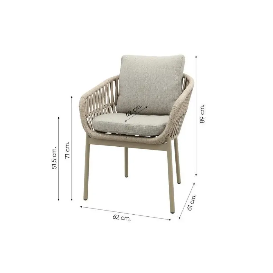 VDG Romeo/Sofia rope dining tuinset voor 6 personen 220x100 cm. - Latte