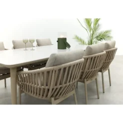 VDG Romeo/Sofia rope dining tuinset voor 6 personen 220x100 cm. - Latte