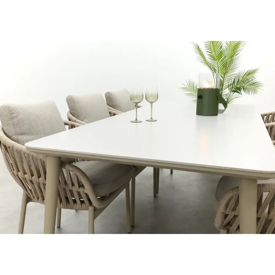 VDG Romeo/Sofia rope dining tuinset voor 6 personen 220x100 cm. - Latte
