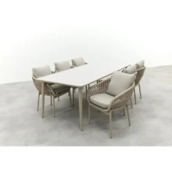 VDG Romeo/Sofia rope dining tuinset voor 6 personen 220x100 cm. - Latte