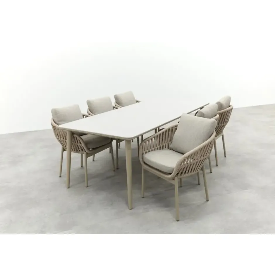 VDG Romeo/Sofia rope dining tuinset voor 6 personen 220x100 cm. - Latte