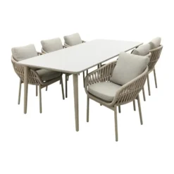 VDG Romeo/Sofia rope dining tuinset voor 6 personen 220x100 cm. - Latte