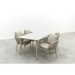 VDG Romeo/Sofia rope dining tuinset voor 4 personen 160x90 cm. - Latte