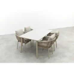 VDG Romeo/Sofia rope dining tuinset voor 4 personen 160x90 cm. - Latte