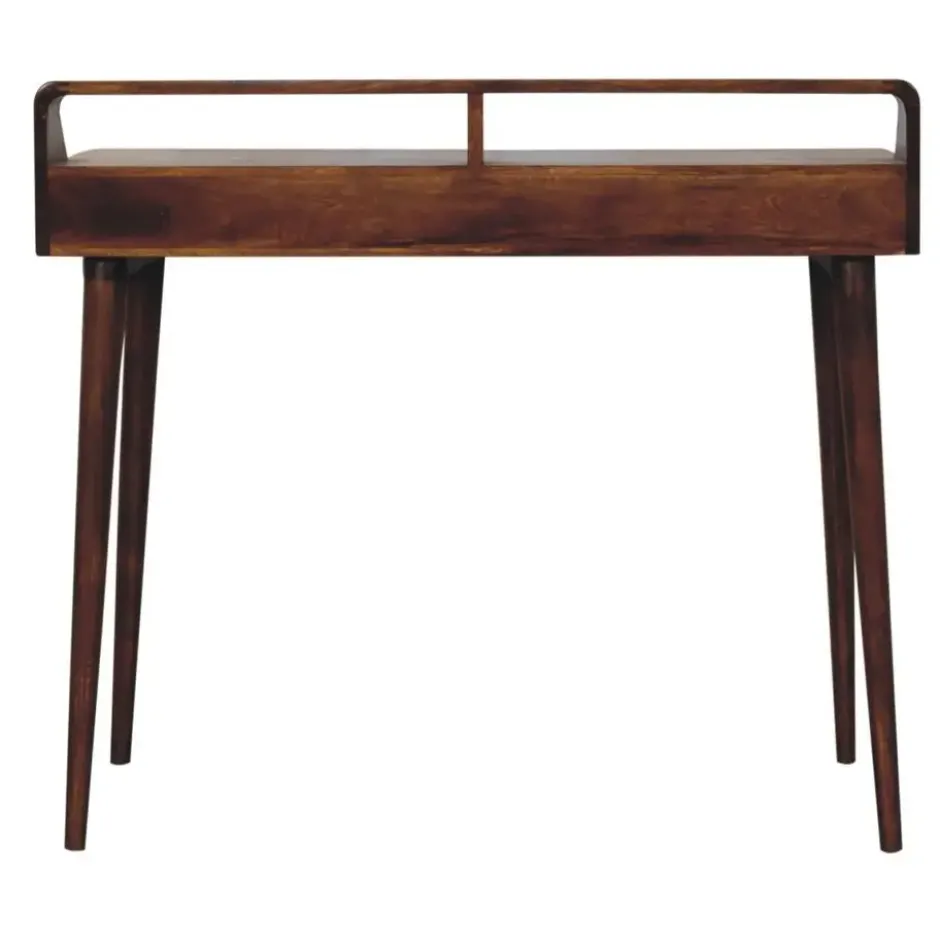 Verhoogde kastanjebruine sidetable met 2 lades, bruin