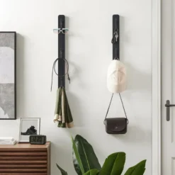 Verticale wandkapstok - met 3 haken - 6x67 cm - zwart