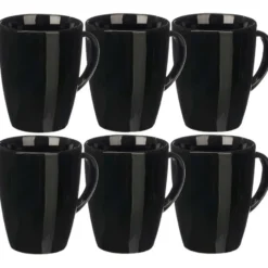 Vessia Design koffie mokken - 6x - zwart - keramiek - 330 ml