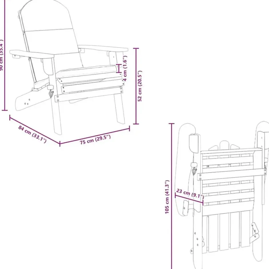 vidaXL - Adirondack tuinstoel - Kussens - Bruin - Acaciahout - 75x84x90 cm