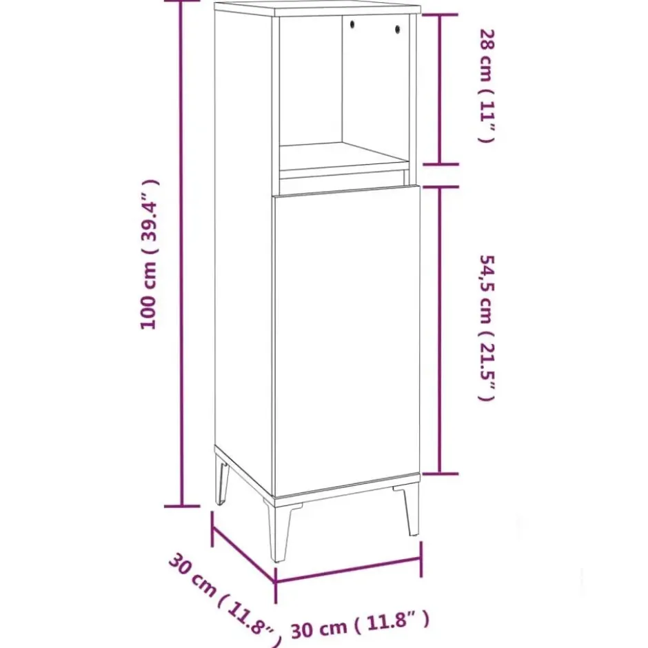 vidaXL - Badkamerkast bewerkt hout grijs sonoma eikenkleur 30x30x100 cm