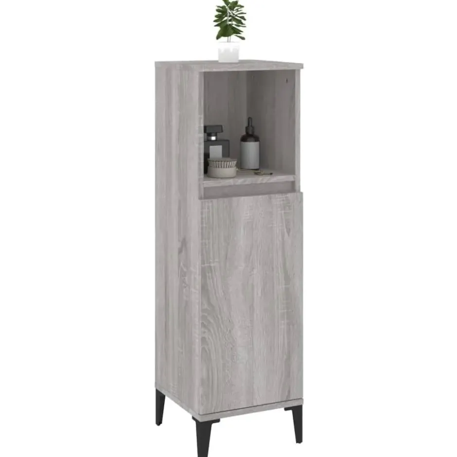 vidaXL - Badkamerkast bewerkt hout grijs sonoma eikenkleur 30x30x100 cm