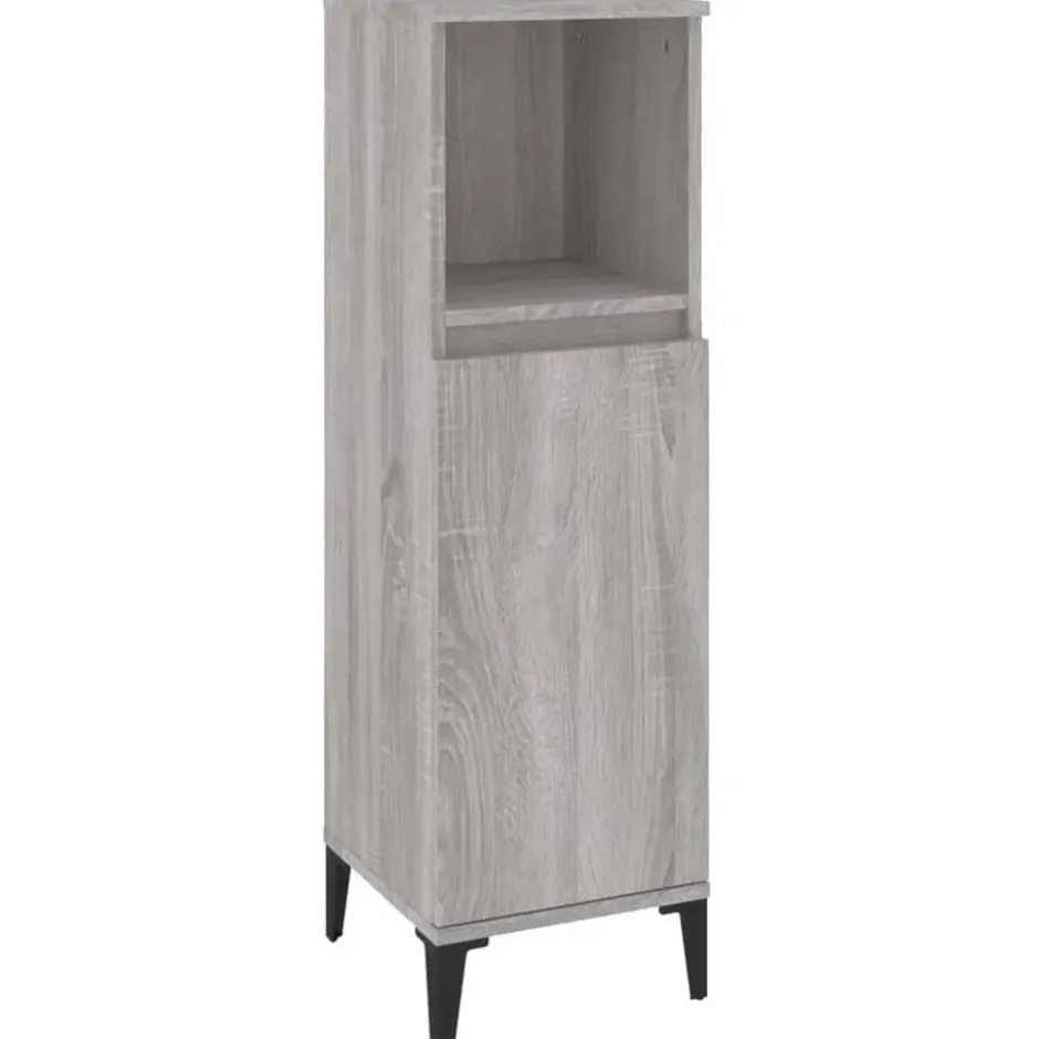 vidaXL - Badkamerkast bewerkt hout grijs sonoma eikenkleur 30x30x100 cm