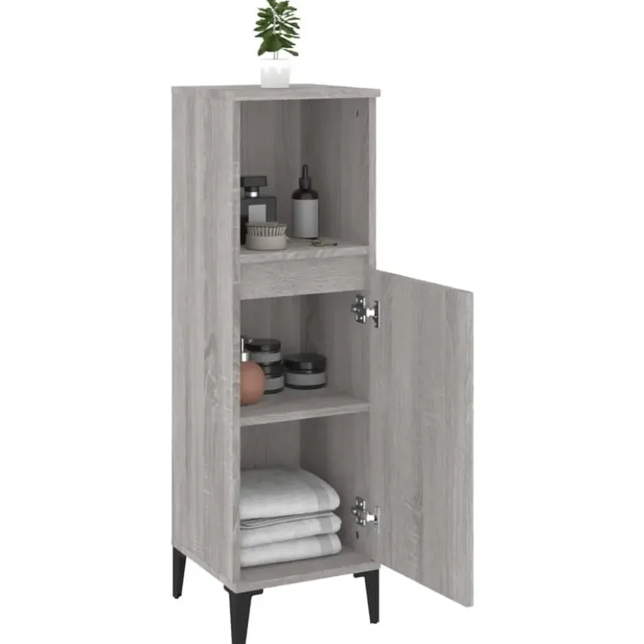 vidaXL - Badkamerkast bewerkt hout grijs sonoma eikenkleur 30x30x100 cm