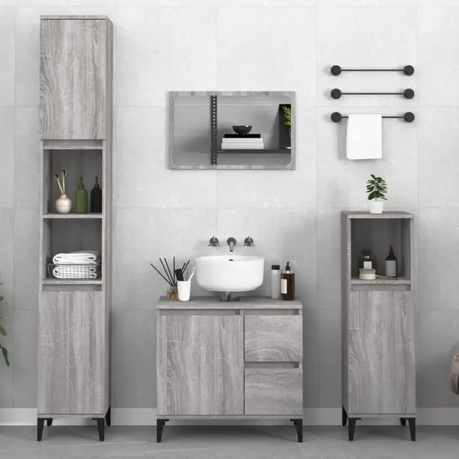 vidaXL - Badkamerkast bewerkt hout grijs sonoma eikenkleur 30x30x100 cm