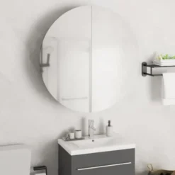 vidaXL - Badkamerkast met ronde spiegel en LED 54x54x17,5 cm zwart