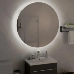 vidaXL - Badkamerkast met ronde spiegel en LED 54x54x17,5 cm zwart