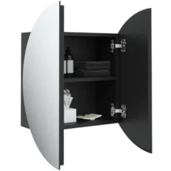 vidaXL - Badkamerkast met ronde spiegel en LED 47x47x17,5 cm zwart