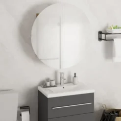 vidaXL - Badkamerkast met ronde spiegel en LED 47x47x17,5 cm zwart