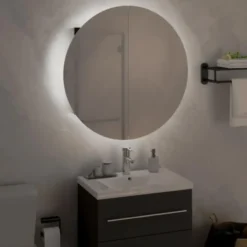 vidaXL - Badkamerkast met ronde spiegel en LED 47x47x17,5 cm zwart