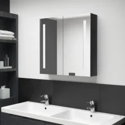 vidaXL - Badkamerkast met spiegel en LED 62x14x60 cm glanzend zwart