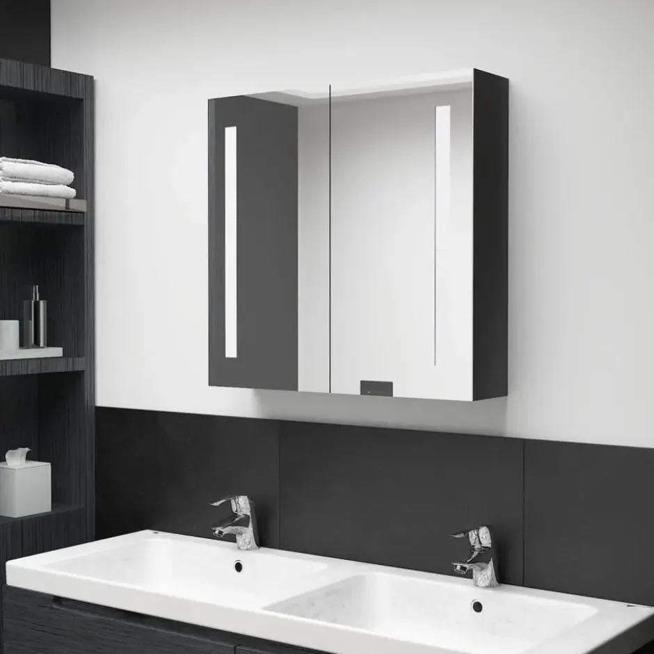 vidaXL - Badkamerkast met spiegel en LED 62x14x60 cm glanzend zwart