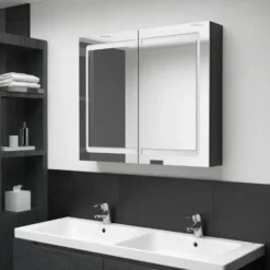 vidaXL - Badkamerkast met spiegel en LED 80x12x68 cm glanzend zwart