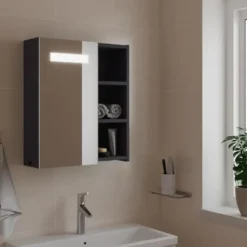 vidaXL - Badkamerkast met spiegel en LED 45x13x52 cm grijs