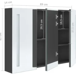vidaXL - Badkamerkast met spiegel en LED 89x14x62 cm grijs