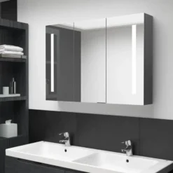 vidaXL - Badkamerkast met spiegel en LED 89x14x62 cm grijs