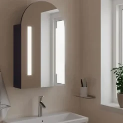 vidaXL - Badkamerkast met spiegel en LED gebogen 42x13x70 cm grijs