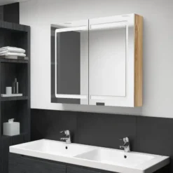 vidaXL - Badkamerkast met spiegel en LED 62x14x60 cm betongrijs