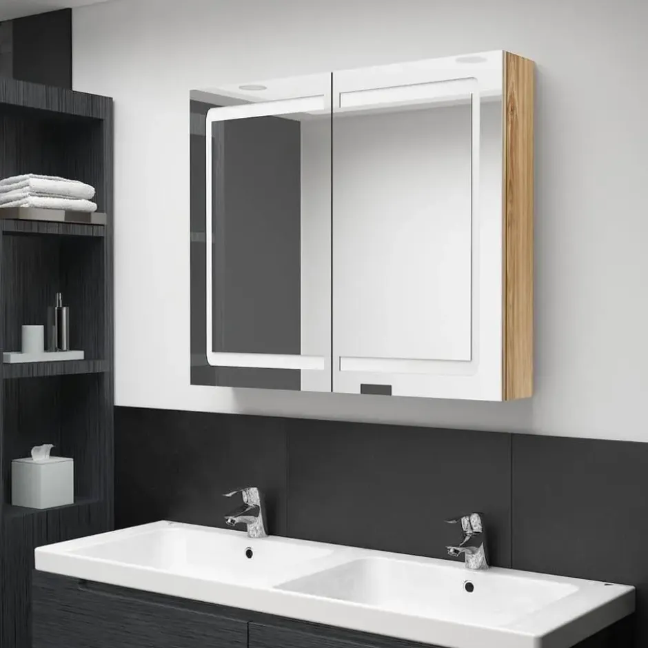 vidaXL - Badkamerkast met spiegel en LED 62x14x60 cm betongrijs