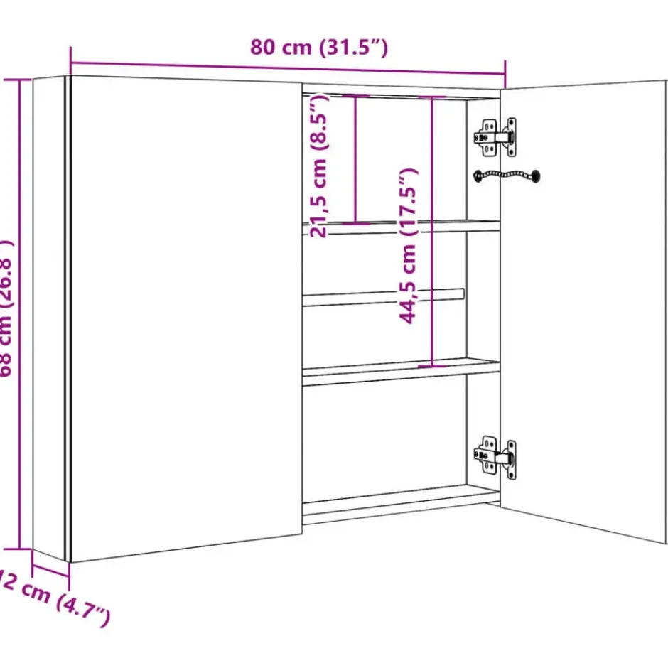 vidaXL - Badkamerkast met spiegel en LED 62x14x60 cm betongrijs
