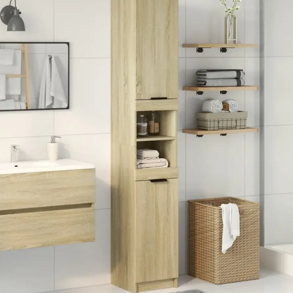vidaXL Badkamerkast – Sonoma Eiken – Compact Design – Bewerkt Hout