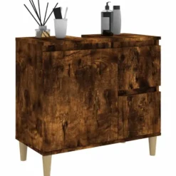 vidaXL - Badkamerkast 65x33x60 cm bewerkt hout gerookt eikenkleurig