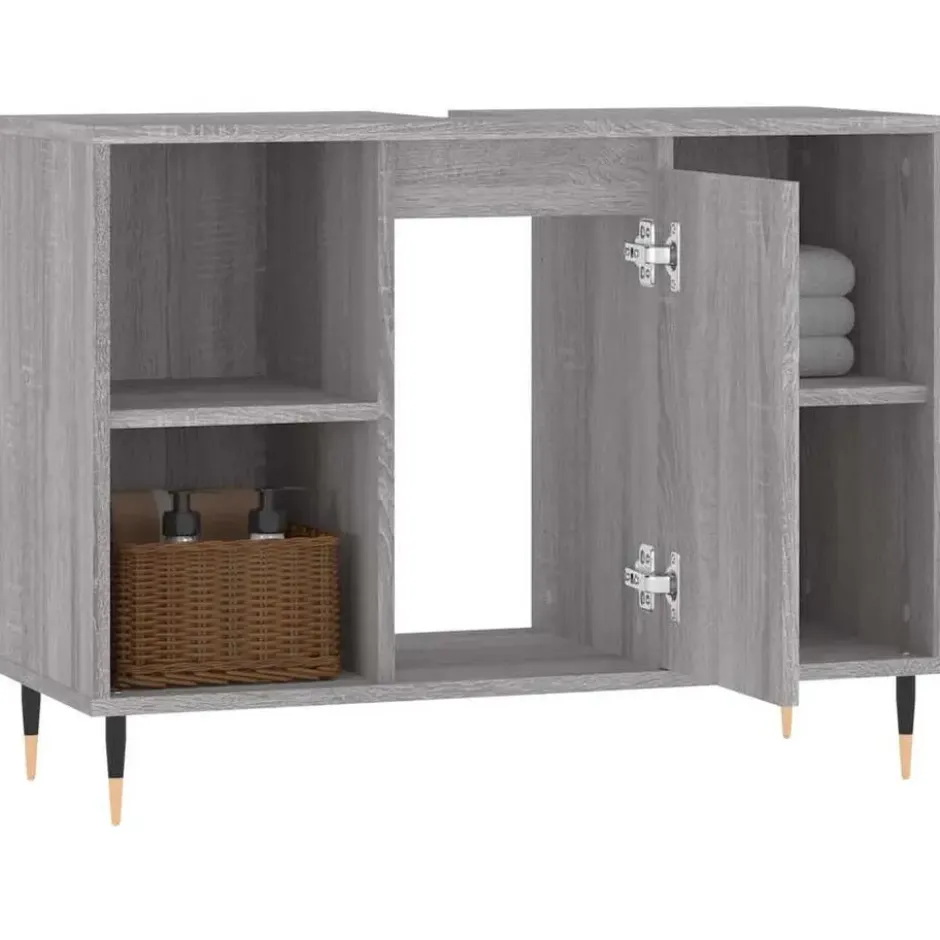 vidaXL - Badkamerkast 80x33x60 cm bewerkt hout grijs sonoma eikenkleurig