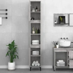 vidaXL - Badkamerkast 30x30x190 cm bewerkt hout grijs sonoma eikenkleur