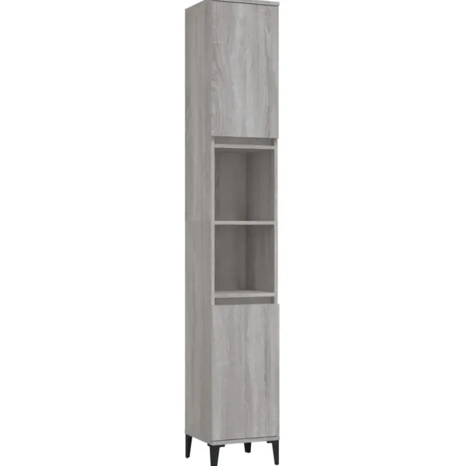 vidaXL - Badkamerkast 30x30x190 cm bewerkt hout grijs sonoma eikenkleur