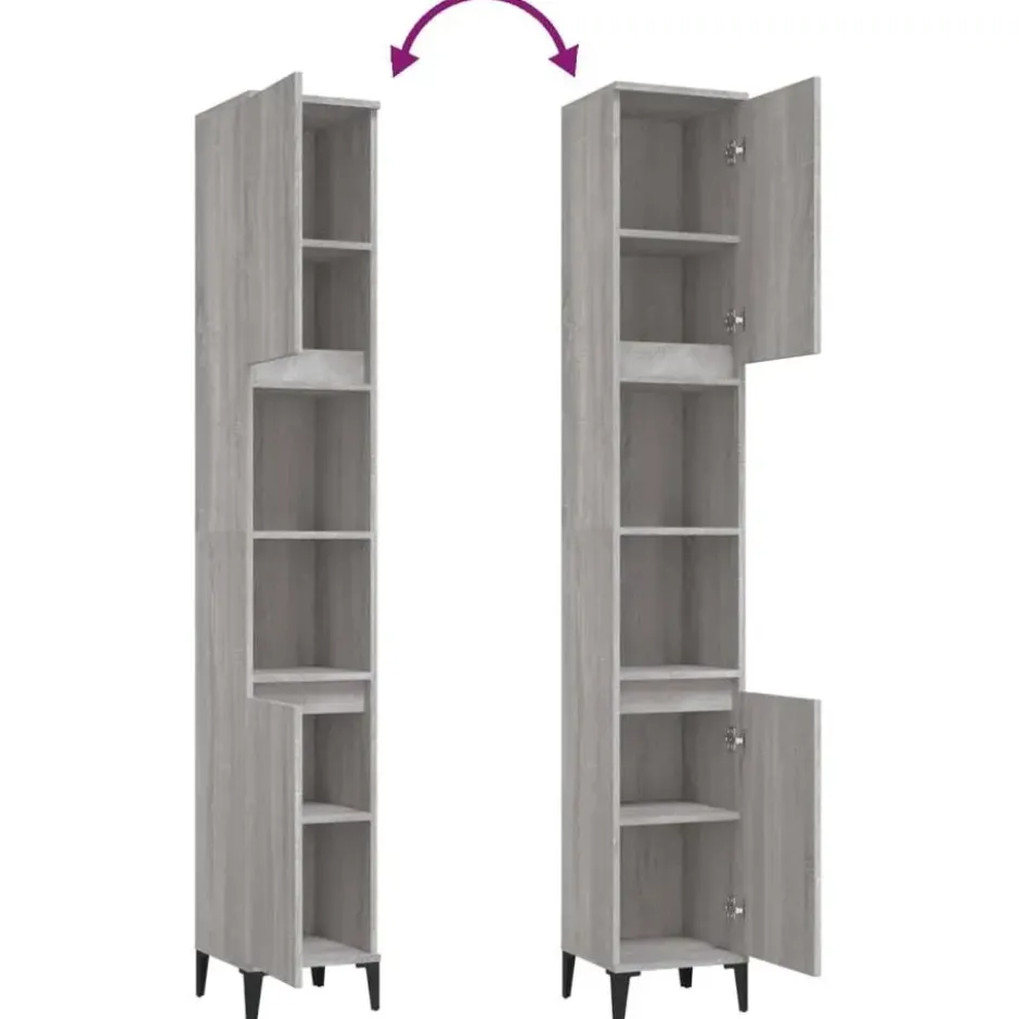 vidaXL - Badkamerkast 30x30x190 cm bewerkt hout grijs sonoma eikenkleur