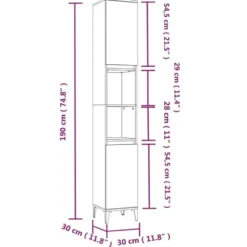 vidaXL - Badkamerkast 30x30x190 cm bewerkt hout grijs sonoma eikenkleur