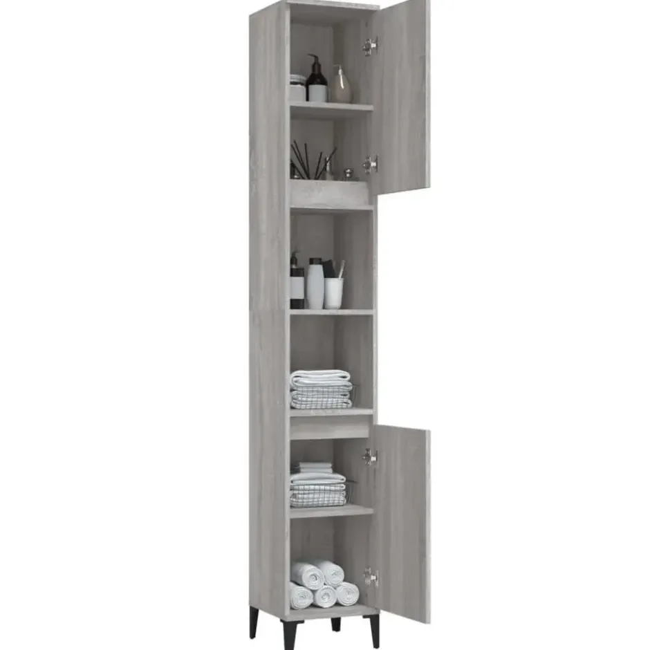 vidaXL - Badkamerkast 30x30x190 cm bewerkt hout grijs sonoma eikenkleur