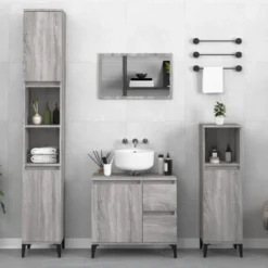 vidaXL - Badkamerkast 30x30x190 cm bewerkt hout grijs sonoma eikenkleur