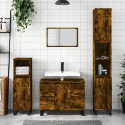 vidaXL - Badkamerkast 30x30x100 cm bewerkt hout gerookt eikenkleurig