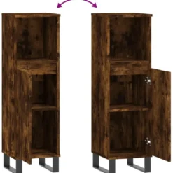 vidaXL - Badkamerkast 30x30x100 cm bewerkt hout gerookt eikenkleurig